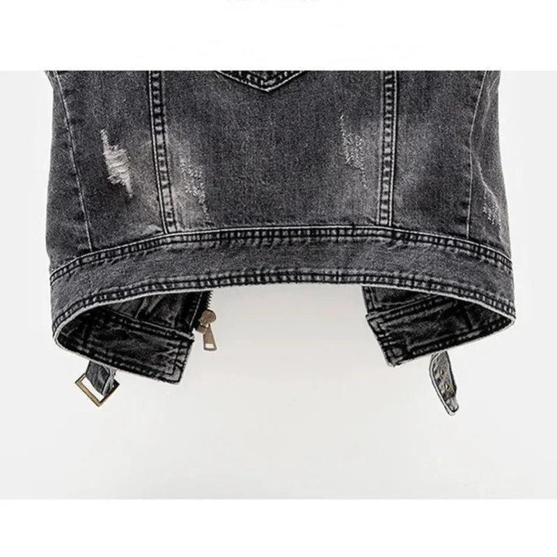 Black Denim Sleeveless Jacket Grunge Ripped Vest